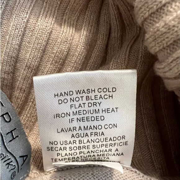 Joseph A Poncho Sweater in Tan Cowl Neckline Ruffled Hem Size Medium - Picture 5 of 5